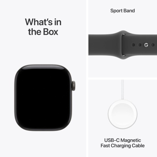 Apple Watch Series 12 Aluminium 42mm Αδιάβροχο με Παλμογράφο (Black Aluminium with Black Sport Band - S/M)