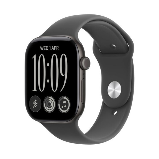 Apple Watch Series 12 Cellular Aluminium 46mm Αδιάβροχο με Παλμογράφο (Black Aluminium with Black Sport Band - M/L)
